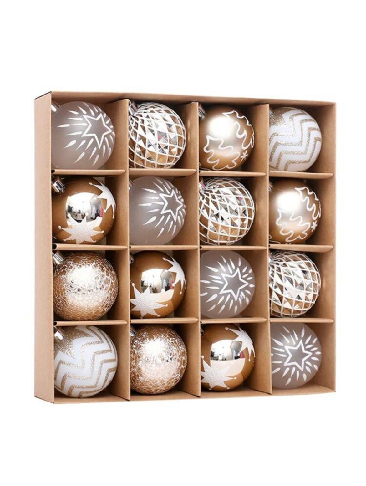 Shiny gold and white christmas ornaments