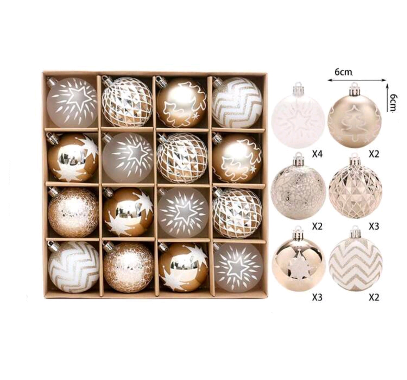 Shiny gold and white christmas ornaments